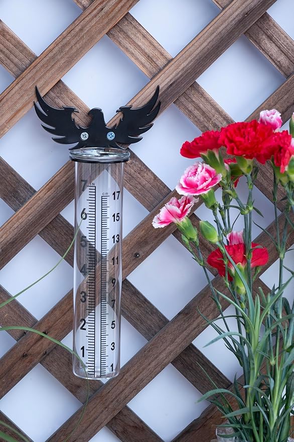 7" Rain Gauge Outdoor, Accurate Glass Tube Best Rated with Eagle Shape Rack, Decorative Eagle Rain Measure Tool for Garden, Lawn, Patio (Style C)