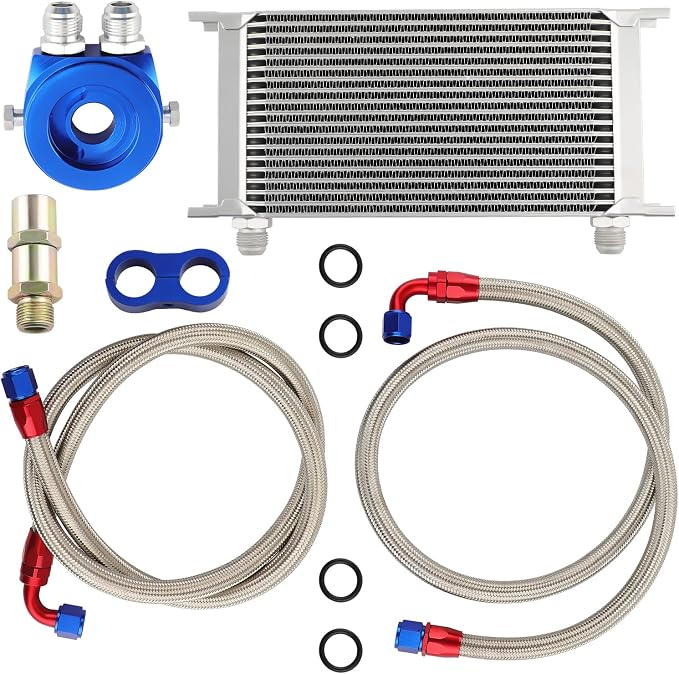 maXpeedingrods Universal 19 Row 10AN Transmission Engine Oil Cooler Kit, British Radiator Oil Cooler Condenser, Stacked Plate Aluminium Alloy Sliver Engine Transmission