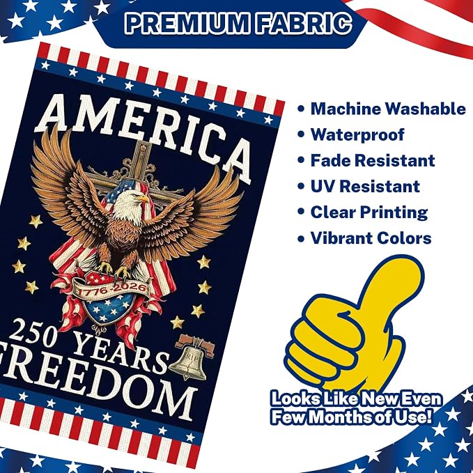 250 Anniversary Usa Garden Flags for Outside, 250 Anniversary USA Flag 1776-2026 Semiquincentennial Commemorative Patriotic Banner with Eagle Design Yard Sign 4th of July Decorations Double-Sided Waterproof 250 Year American Flag 12x18 Inch