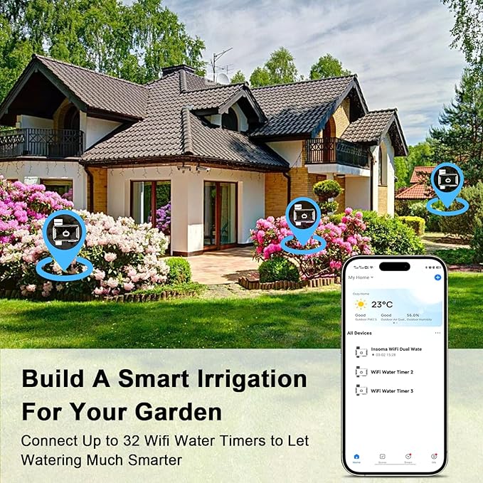 WiFi Water Timer with Brass Inlet, 1 Zone Smart Sprinkler Timer for Garden Hose Faucet, Hose Timers with Up to 20 Watering Plans, APP & Voice Control, Compatible with Alexa (2.4GHz Only)