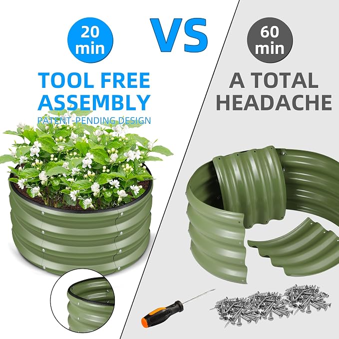 ZXZYHFTY Galvanized Raised Garden Bed Kit, 3Pcs Green Round Metal Raised Garden Beds Outdoor, 2 x 2 x 1 ft Planter Boxes Outdoor for Vegetables Flowers Herbs, Mailbox Planter Garden Bed