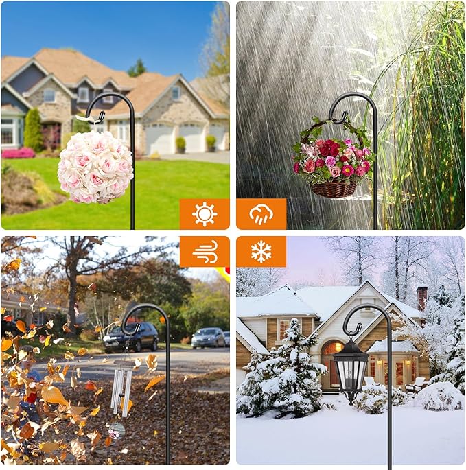Gtongoko 32 Inch Shepherd Hooks for Outdoor 8 Pack, Adjustable Garden Hooks for Hanging Plants, Lanterns, Solar Lights, Mason Jars & Wedding Decor, Matte Black Decorative Shepherd’s Hooks