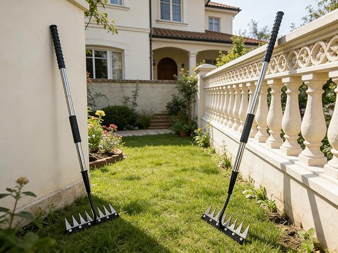 Weed Puller Tool Rake Heavy Duty with Stainless Steel Long Handle,Garden Weeding Rake for Removing Weeds, Loosening Soil, Cleaning Flower Beds, Pine Needles & Lawn Prep (8 Tines)