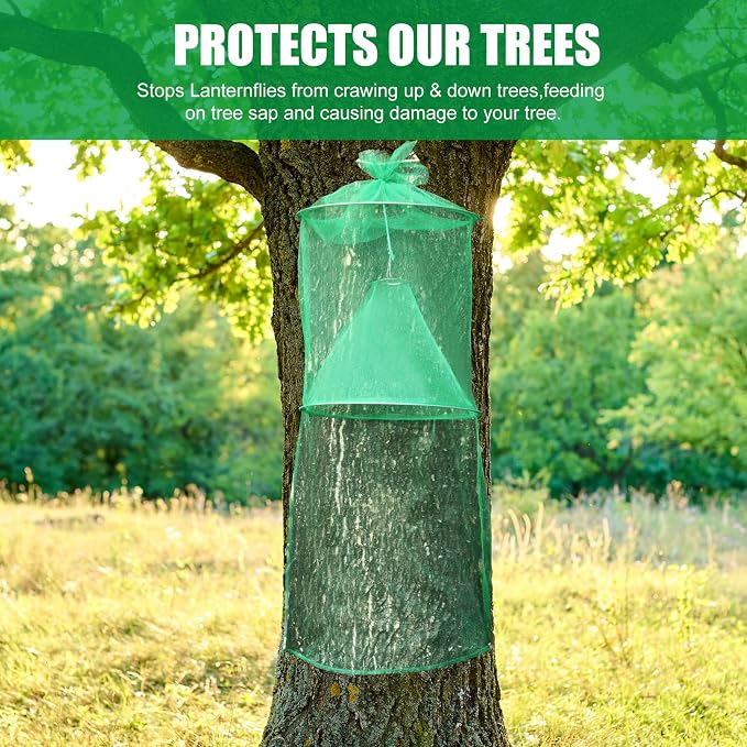 Qualirey 16 Pack Spotted Lanternfly Traps Lantern Fly Killer Mesh Tree Trap with Jute Rope and Nails Effective Way to Catch Lantern Flies and Nymphs (Green)