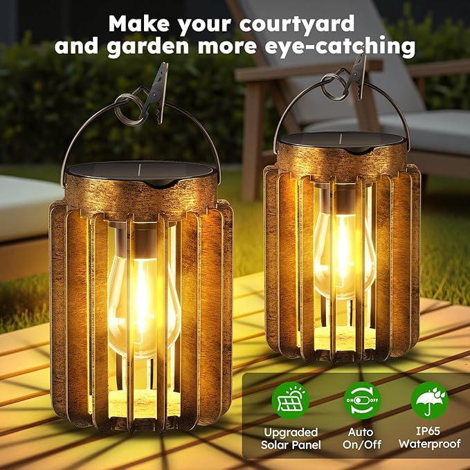 Ahaorigin Solar Lanterns Outdoor Waterproof, Brighter Up to 12 Hrs Outdoor Hanging Solar Lights, Outside Hanging Lanterns for Garden Porch Patio Yard Decor, Gifts for Women Mom Father 4 Pack