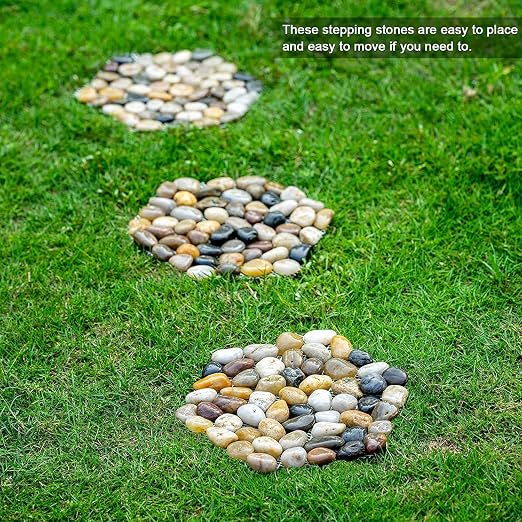 Stepping Stones Outdoor, Natural River Rock Garden Pavers, Set of 6 Round Pebble Stones for Walkway, Yard, Lawn, Patio, Pathway & Landscaping Decor (Hexagon)