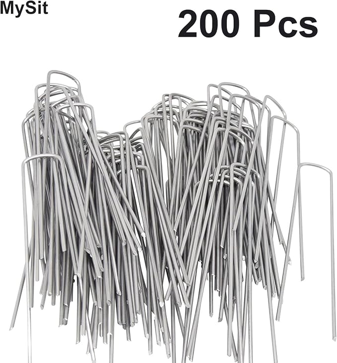 MySit 6" Galvanized Landscape Staples Garden Stakes Pins 24 Pack, Heavy-Duty 11 Gauge Garden Staples Anti-Rust Fence Stakes for Anchoring Weed Barrier Fabric Irrigation Tubing Soaker Hose