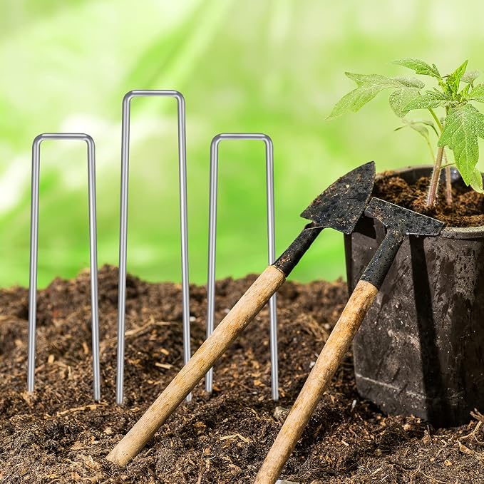 420pcs 6 Inch Landscape Staples Galvanized Garden Stakes, 11 Gauge U-Shaped Sod Pins Yard Ground Staples for Landscaping Fabric Tent Lawn Truf Fence Irrigation Tube