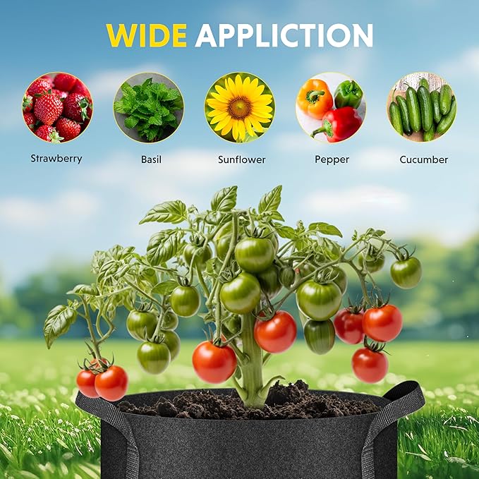 iPower 20 Pack 1 Gallon Grow Bags, Garden Planting Nonwoven Fabric Pots with Reinforced Handle, Heavy Duty and Aeration Planter Pot for Tomato, Fruits, Vegetables and Flowers, 20 Labels Included