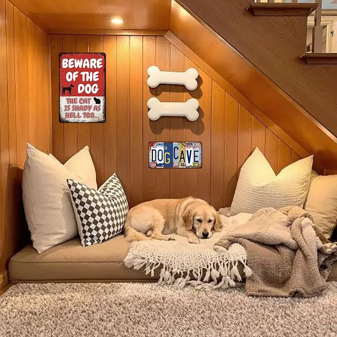 Funny Dog Tin Signs Metal Wall Art for Home Pet Room Decor Vintage Dog Cave License Plate Sign Dogs House Accessories Decorations 12x6 Inch