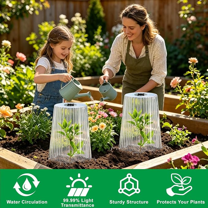 30 Pack Garden Cloches for Plants, Reusable Plant Covers with Adjustable Rotary Vent, Frost Protection, Protect from Animals Snails Birds Insects, Mini Greenhouse, 9.44" H x 7.48" D