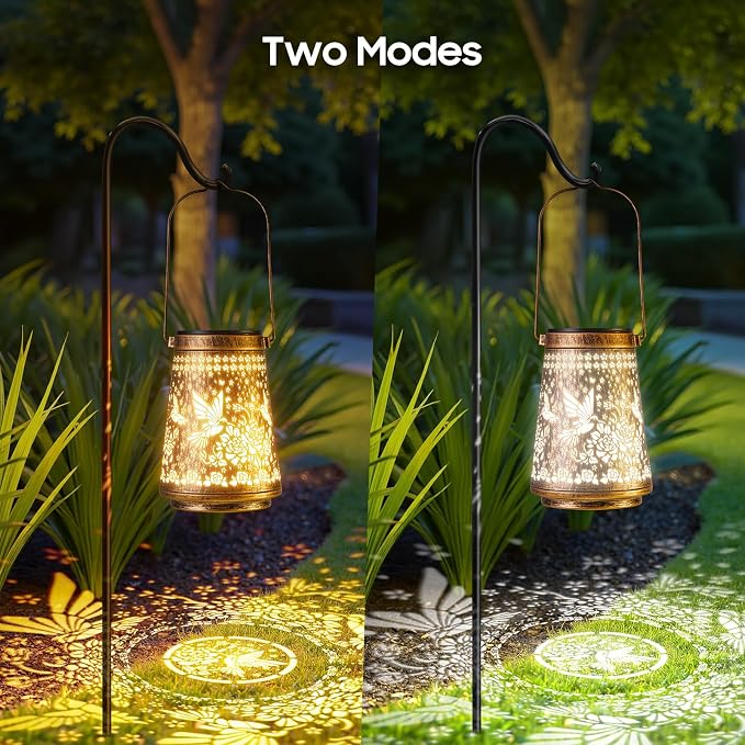 4 Pack Solar Lanterns Outdoor Waterproof Birthday Gifts for Women Mom Grandma, Hollowed-Out Metal Hummingbird Hanging Solar Lantern Lights Outdoor Decor, 2 Lighting Modes for Yard, Patio