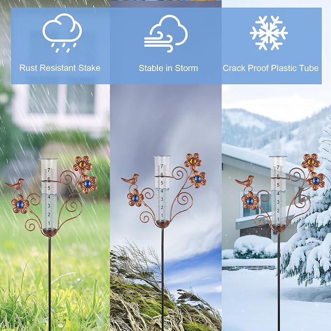 Rain Gauge Outdoor - Decorative Bird Rain Gauges for Yard Garden Decor, 7 Inch Metal Rain Gauges for Measuring Precipitation, Patio, Garden Yard Decor