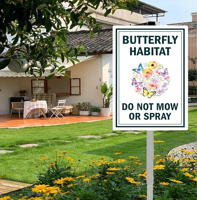 Butterfly Habitat Yard Sign With Stakes Do Not Mow Do Not Spray Signs No Mow May Wildflower Pollinator Friendly Habitat Reflective Rustproof Aluminium Garden Stake Outdoor 8X12 IN