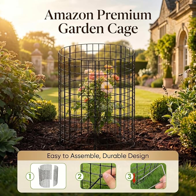 15 Packs Plant Protectors from Animals, 45Pcs 12"x 16" Large Metal Wire Mesh Garden Plant Cages for Outdoor Gardening, Chicken Wire Cloche Plant Cages for Rabbits with Zip Ties & Stakes(Black)