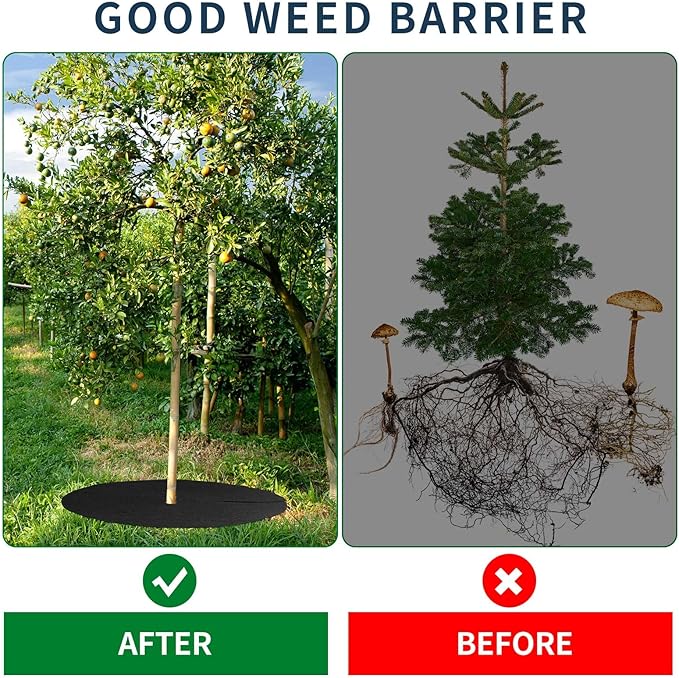 Shimeyao 8 Pack 32.2 Inch Non Woven Tree Mulch Ring Thickened Tree Mat Protector Reusable Trees Weed Mat Round Fabric Trees Root Barrier or Landscape Weed Barrier Plant Root Protection(Black)