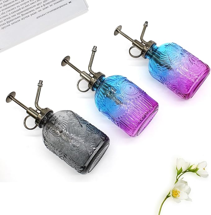 Glass Plant Mister Spray Bottle, 350ML Vintage Plant Spritzer, Succulent Watering Bottle Glass with Top Pump, Small Plants Sprayer Watering Can for Indoor (Blue Purple)