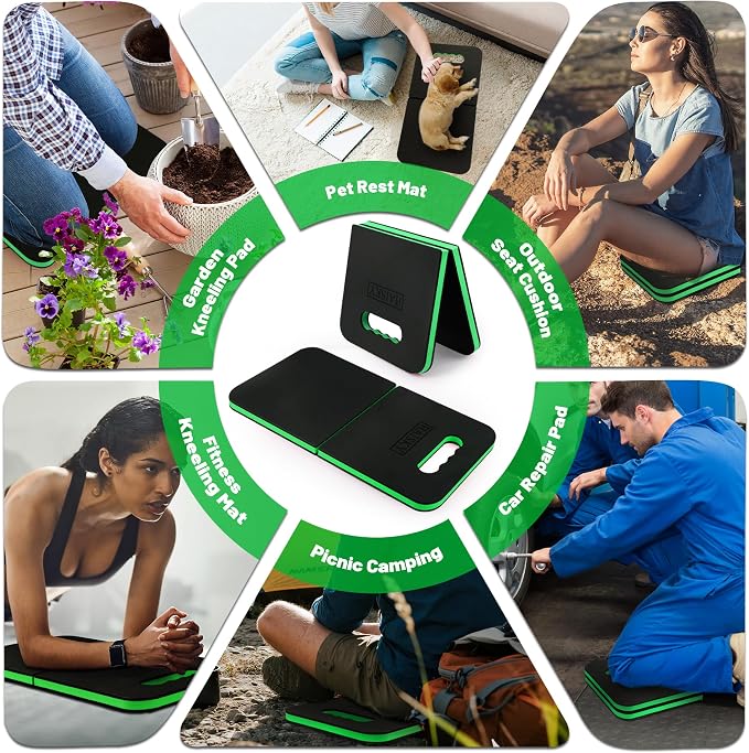 Foldable Kneeling Pad for Gardening & Mechanic Work, Waterproof Extra Thick High Density EVA Foam Knee Mat for Bathing Baby, Exercise,Portable Cushion with Handle, 20.4" x 11.8" (Green & Black)
