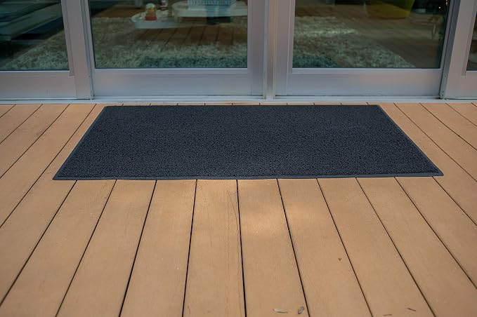 UNIMAT Vinyl Loop Plain Doormat 3'X5' - Rubber Smooth Backing - Doormat with Drainage - Ideal for Pool and Outdoor - American Spaghetti Mat -Mesh Floor mat-Rubber Mulch (Gray)