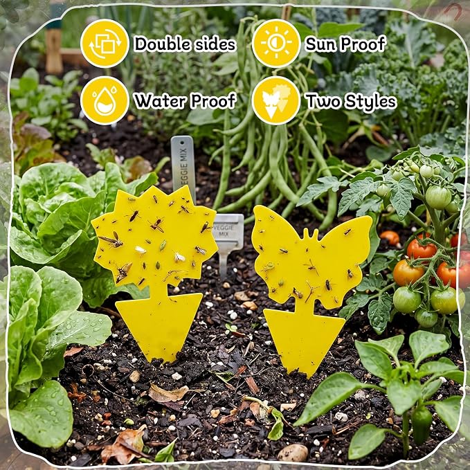 400 Pcs Fruit Fly Sticky Traps Yellow Fungus Gnat Sticky Traps Indoor Plant Fly Stickers Butterfly Sunflower Bug Stickers for Houseplants Kitchen Indoor Outdoor Garden Insect Catcher