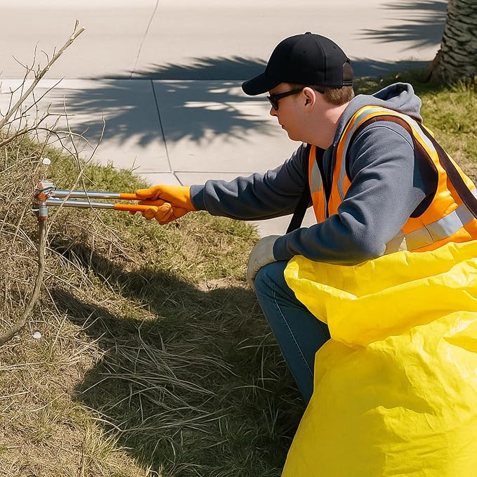 Faccito Litter Bag with Shoulder Strap Trash Pickup Bag Holder Lawn Leaf Chute Vinyl 4.45 Cubic Feet No Bending Portable Trash Picker Grabber for Patio Yard Garden Wear Gloves When Assembling(Yellow)