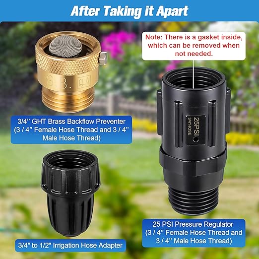 Feekoon 8 Set 25 Psi Drip Irrigation Faucet Adapter Kit 1/2'' Irrigation Tubing to 3/4'' Faucet Water Pressure Regulator Backflow Preventer with Filter, Drip System Parts