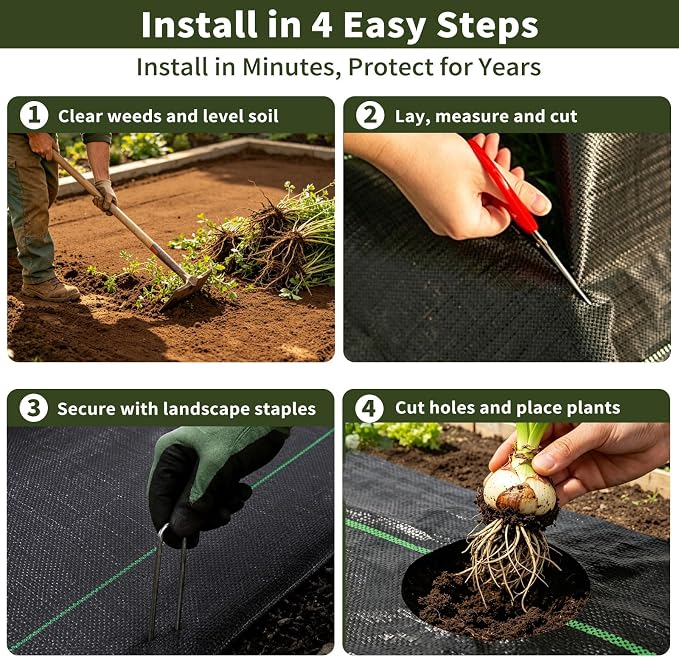EXTRAEASY 4ft x 100ft Weed Barrier Fabric, Heavy Duty Landscape Fabric, 3.2oz Weed Control Fabric, Tear-Resistant Weed Blocker Ground Cover for Garden, Gravel, Driveway, Flower Bed