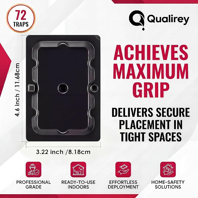 Qualirey Mouse Glue Traps 4.6x3.2 Inch, Pre-Baited Sticky Traps for Mice Rats Roaches Spiders, Heavy Duty Adhesive Glue Boards with Peanut Scent, No Touch Disposal, Indoor for Home(Black,72 Pack)