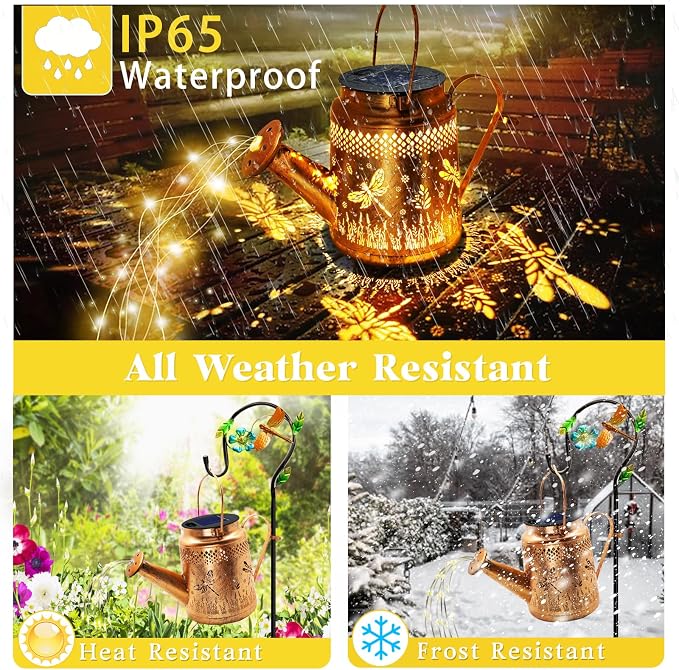 YJFWAL Solar Dragonfly Watering Can Lights for Mom, Grandma, Wife, Daughter & Every Woman, Outdoor Garden Decor with Shepherd Hook, Hanging Lights for Patio, Yard, Porch, Backyard