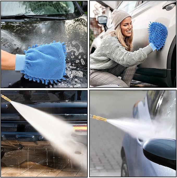 Hbaushun High Pressure Power Washer Wand, Hydro Jet Water Wand Pressure Sprayer,Flexible Garden Watering with 3 Nozzle Universal Hose End,for Car Pet Window Patio Gutter Cleaning Blue