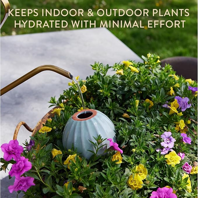 Modern Sprout Terracotta Self-Watering Bulbs for Indoor Plants,10oz Watering Globes 3 Pack, Glazed Finish with Cork Top - Plum, Sage & Mustard, Decorative Plant Accessories, Father's Day Gift for Dad