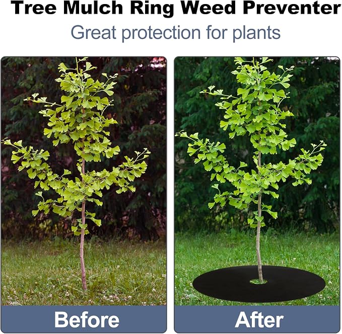 8 Pack Non-Woven Tree Mulch Ring 20.5 Inch, Round Mulch Ring Tree Protector Mat with 20 Garden Stakes, Reusable Heavy Duty Weed Barrier Fabric for Weed Control Root Protection