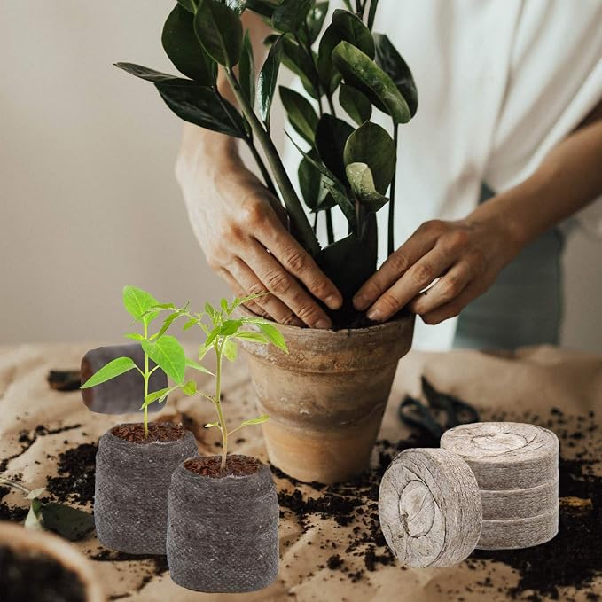 ZeeDix 50Pcs 40mm Seed Starter Pods, Compressed Peat Pellets Seed Starter Soil for Seed Starting, Growing Vegetables, Herbs & Flowers, Indoor Outdoor Gardening with 50 Plant Labels & 2 Garden Tools