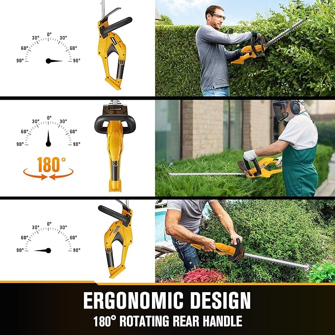 HEINPRO Cordless Hedge Trimmer 22-Inch Compatible with DEWALT 20V MAX Battery, Electric Hedge Trimmer Cordless, Bush Trimmers for Garden, Battery Powered Hedge Trimmers, Yellow (Tool Only)