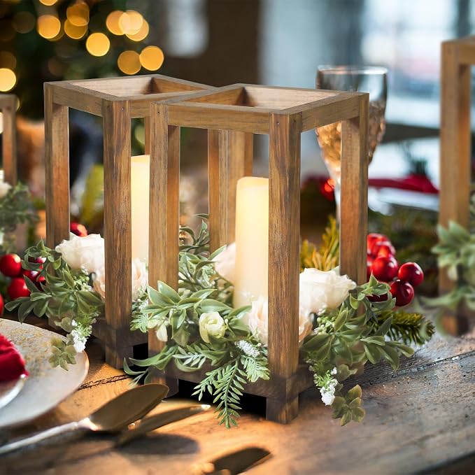 12Pcs Wooden Lanterns Wedding Centerpiece for Decorative, Rustic Candle Holder Decorative for Wedding Party, Flameless Candle Lantern for Valentine Wedding Table Decor