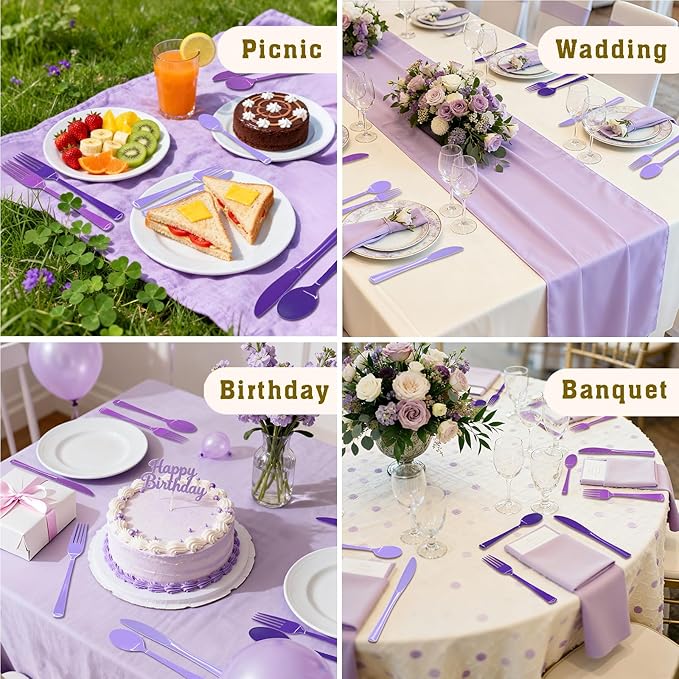 60 PCS Purple Plastic Forks Heavy Duty Purple Plastic Cutlery Set Disposable for Birthday, Baby Shower, Graduation Party, Picnic