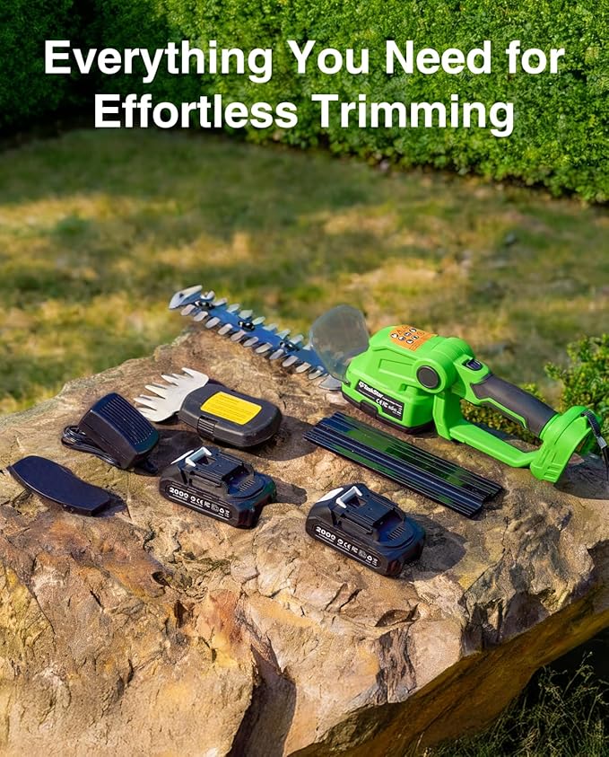 TaskStar 2-in-1 Hedge Trimmer Cordless: 20V Electric Bush Trimmer & Grass Shears - 2 PCS Rechargeable Battery, SK5 Blade, Rotating Handle, Lightweight Shrub Grass Clippers for Garden Yard Lawn