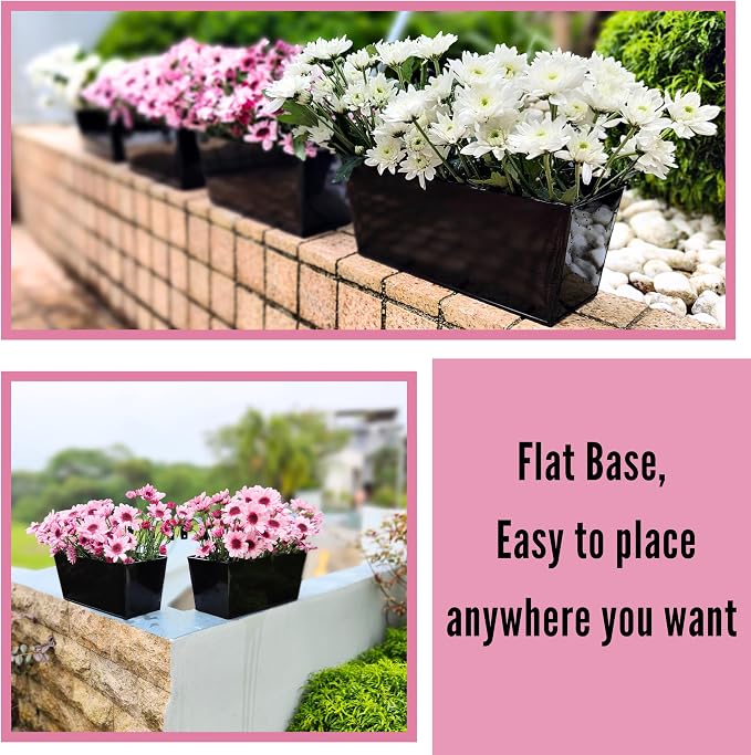 LaLaGreen Rail Planter (16 Inch, 6 Pack) Rectangular Metal Metal Hanging Flower Pots Railing Fence Balcony Gardening for Apartment Patio Planters Garden Style Iron Outdoor Deck Decoration Porch Decor