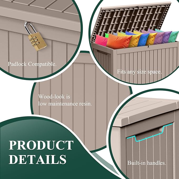 ROJIK Outdoor Storage Housing Deck Box-Waterproof Patio Furniture,Garden Tools,Cushions,Pool Accessories Storage Waterproof Resin Box with Capacity (280 Gal & Grey)