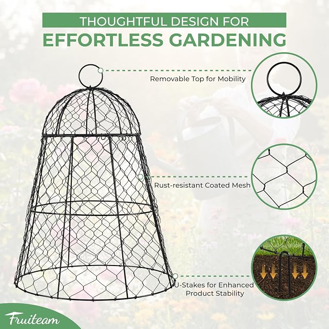 FRUITEAM 12Pcs Wire Plant Covers, 13×15.74in Large Plant Protectors from Animals, Chicken Wire Cloche Plant Cages for Outdoor Plants, Vegetables