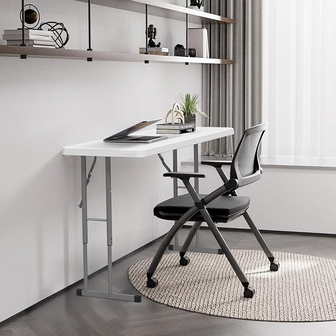 VINGLI 4 FT Narrow Folding Table,Premium Quality HDPE Material and Sturdy Metal Frame, Perfect for Buffet, Seminar, Party, Training, Home Work, White