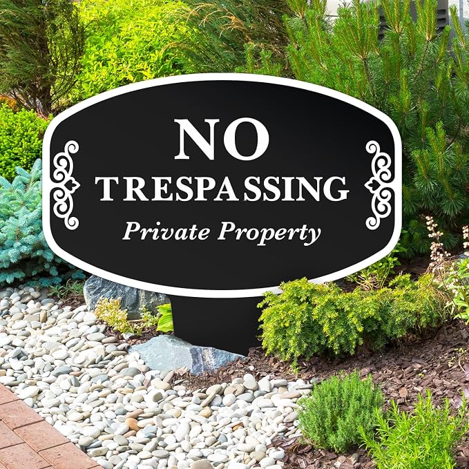 Custom Yard Signs, Custom No Trespassing Sign, Personalized No Tresspassing Yard Sign For Outdoor Use Round Sign, 12x15 Inches, Aluminum Composite Made in USA