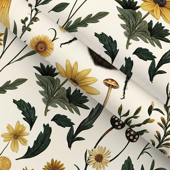 Rustic Boho Mushroom Shower Curtain, Vintage Chic Bee Mushroom Botanical Floral Farmhouse Cottagecore Aesthetic Shower Curtain Set with Hook, Fairy Witchy Plant Shower Curtain for Bathroom 72X78 Beige