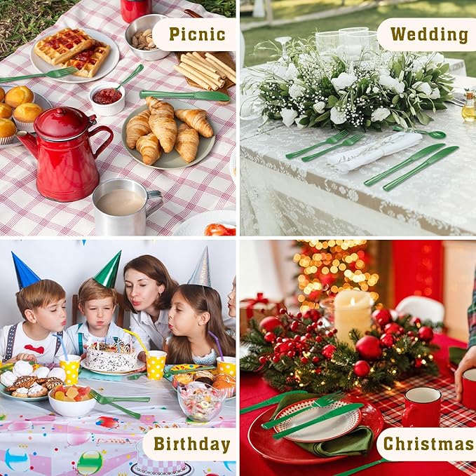 50 Pcs Green Plastic Forks Green Plastic Silverware Disposable Cutlery Heavy Duty 50 Forks for Birthday, St Patrick's Day, Graduation Party, Picnic