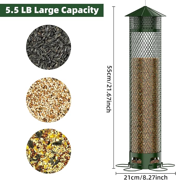 Metal Squirrel Proof Bird Feeders for Outdoors Hanging 5.5LB Lager Capacity