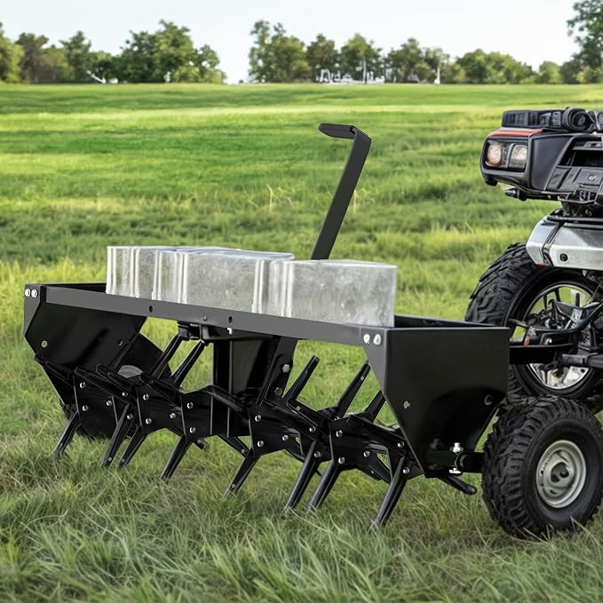 YINTATECH 48" Tow Behind Lawn Aerator with Universal Hitch, Pull Behind Lawn Plug Aerator for ATV&Tractors,Black