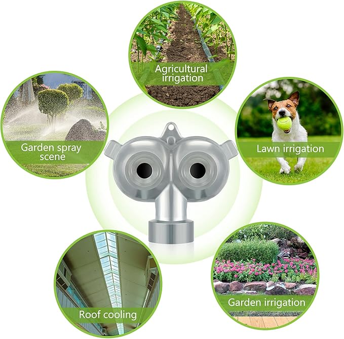 Honoson 2 Pcs Circle Pattern Twin Spot Sprinkler Metal Lawn Garden Rotating Water Spray Sprinkler 360 Degree for Lawn Yard, Silver