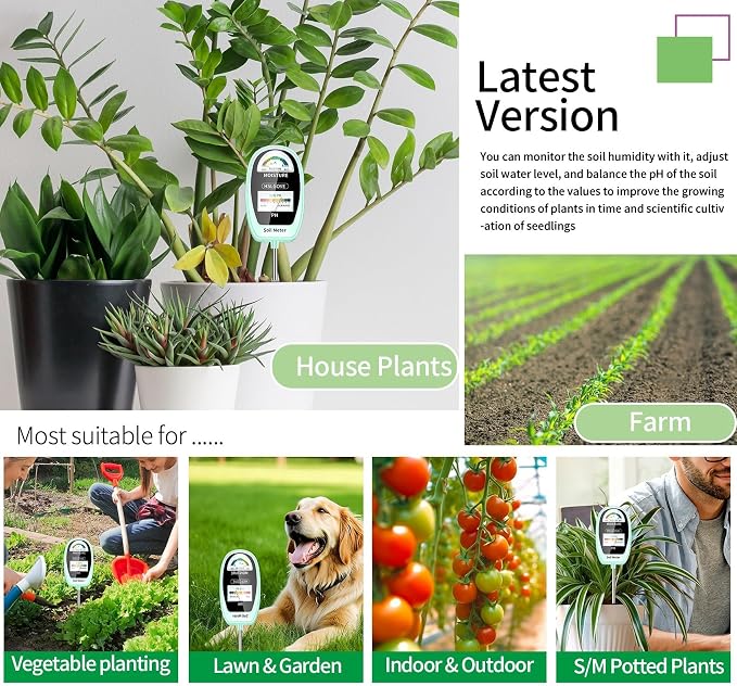 HSLGOVE Soil Test Kit, 2-in-1 Soil Moisture Meter/Soil PH Meter, Dual Screen Soil Tester, Soil Moisture Meter for Plants Watering/Gardening for Lawn,Farm Indoor&Outdoor Use-Pale Green