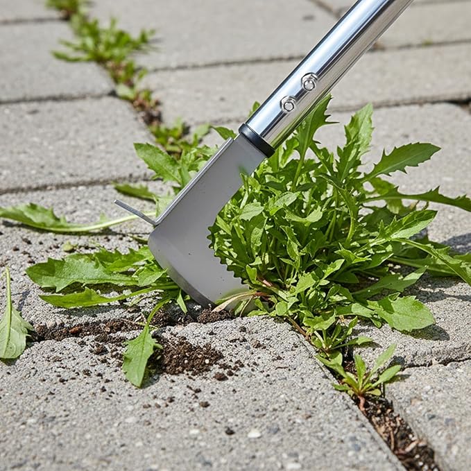 Weed Puller Tool, 59" Stainless Steel Weed Remover Tool Crevice Weed Picker Tools L-Shaped Stand Up Garden Hoe for Garden,Sidewalk,Patio, Multi-Action Manual Grass Remover for Deep Digging Cutting
