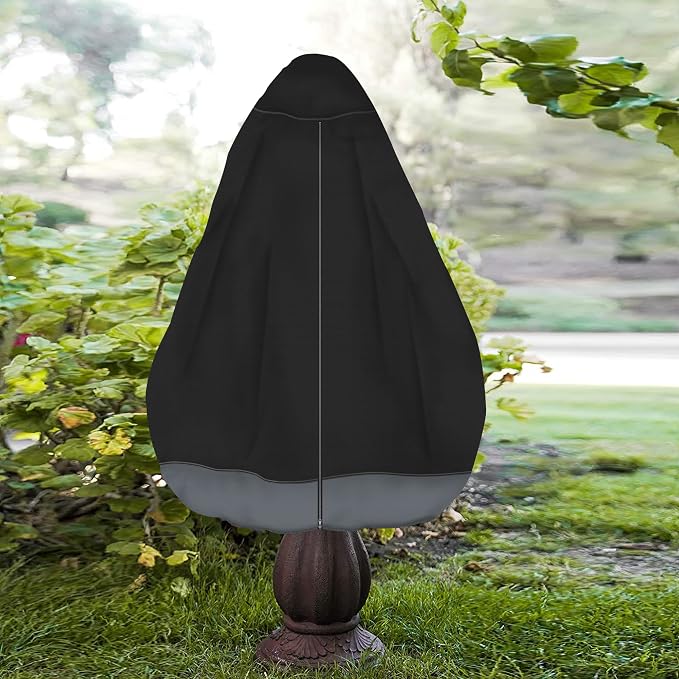 MBOOM Outdoor Fountain Cover 40" D x 50" H, Heavy Duty 600D Waterproof Water Fountain Cover for Winter, Windproof Garden Fountain Cover, All Season Protection, Black and Gray